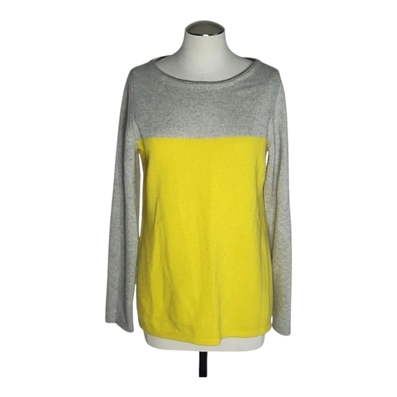 Banana Republic Wool Cashmere Colorblock Sweater Gray Yellow Size M - Picture 1 of 7